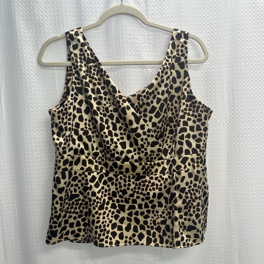 Talbots Silk Brown Giraffe Print Satin Sleeveless Top 14P Classic Mobwife - Picture 7 of 8